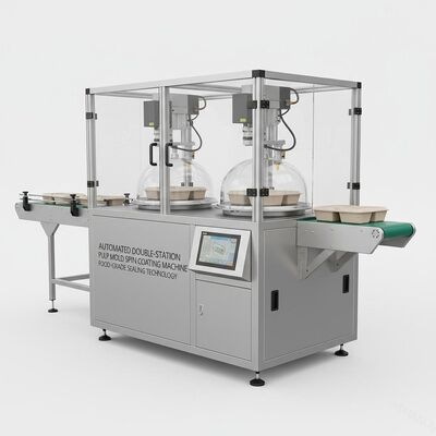 Machine automatique à double station de revêtement par rotation de moules de pâte pour l'étanchéité alimentaire des emballages écologiques