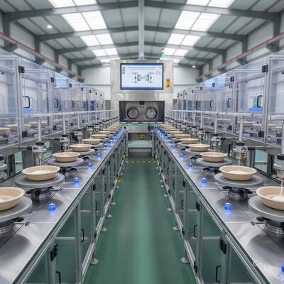 Ligne d'enduction par centrifugation à grande vitesse à 24 stations avec étanchéité pour contenants alimentaires moulés en pâte à papier