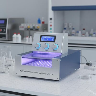 Unité de durcissement UV à haute vitesse et économe en énergie 102 avec zone d'irradiation personnalisable pour des applications de laboratoire à l'échelle pilote