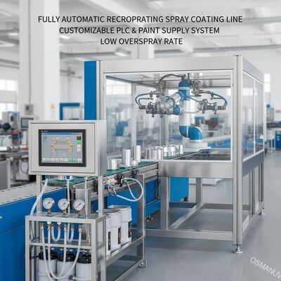 Ligne de revêtement par pulvérisation réciproque entièrement automatique. Système de distribution de peinture et de PLC personnalisable. Faible taux de pulvérisation.
