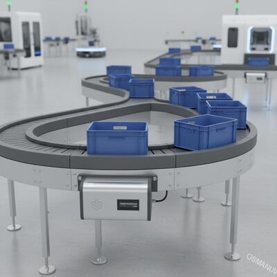 Transporteur à chaîne flexible avec rayon de rotation personnalisable, conception économe en espace et moteur écoénergétique pour l'automatisation industrielle