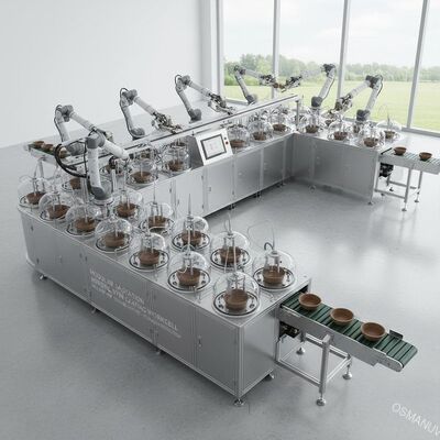 Cellule robotisée modulaire à 24 stations pour le revêtement interne de pâte moulée par centrifugation – Production flexible