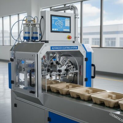 Système de revêtement par pulvérisation de technologie avancée pour un traitement interne de haute qualité des emballages industriels moulés en pâte à papier