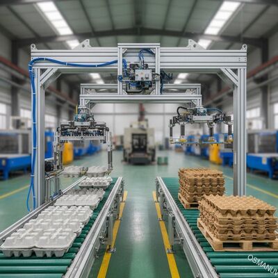 Robot de grille automatique à haut rendement pour le moulage de pâte à papier - Système de manutention et d'empilage personnalisé pour les moules humides et secs