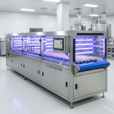 Tunnel de stérilisation à haute vitesse par lumière UV pour emballages moulés en pâte à papier de qualité alimentaire