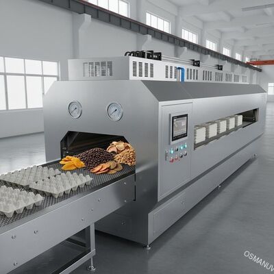 Tunnel industriel de séchage par micro-ondes pour le moulage de la pâte à papier et les aliments en vrac - Système de convoyeur continu