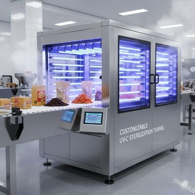 Tunnel de stérilisation de surface UV-C personnalisable pour les lignes de conditionnement alimentaire et de traitement des fruits secs en vrac