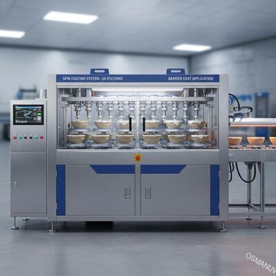Machine de revêtement par rotation à 24 stations pour le moulage de pâte à papier à base de fibres à revêtement de barrière