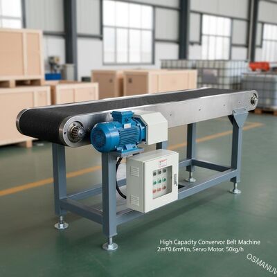 Machine à bande transporteuse de haute capacité 2m*0,6m*1,5m avec servo moteur pour 50 kg/h