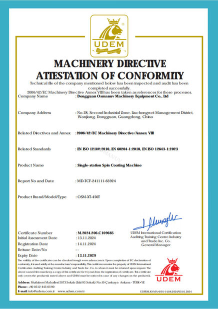 LA CHINE Dongguan Osmanuv Machinery Equipment Co., Ltd certifications