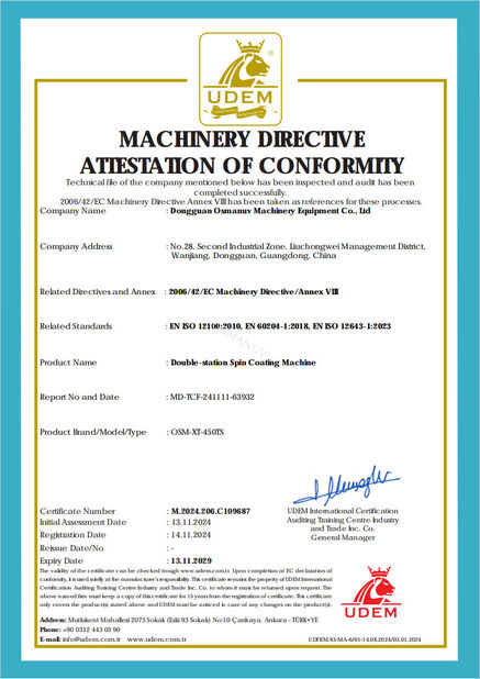 LA CHINE Dongguan Osmanuv Machinery Equipment Co., Ltd certifications